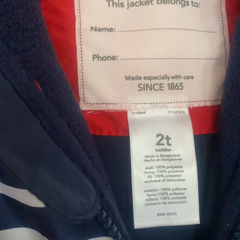 Carter’s fleece lined jacket.  Midweight. 2t